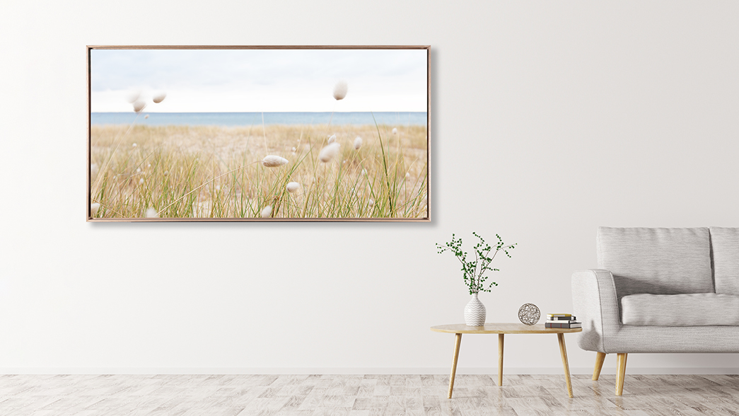 Canvas print on wall With Oak Shadow Frame